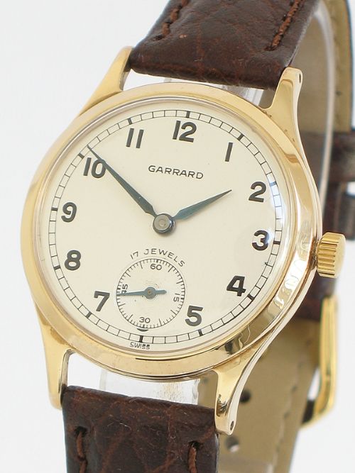 fig 1. ORIGINAL SOLID 9ct GOLD GARRARD MANUAL WIND WITH BOX MENS WATCH c1960