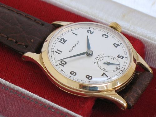 fig 4. ORIGINAL SOLID 9ct GOLD GARRARD MANUAL WIND WITH BOX MENS WATCH c1960