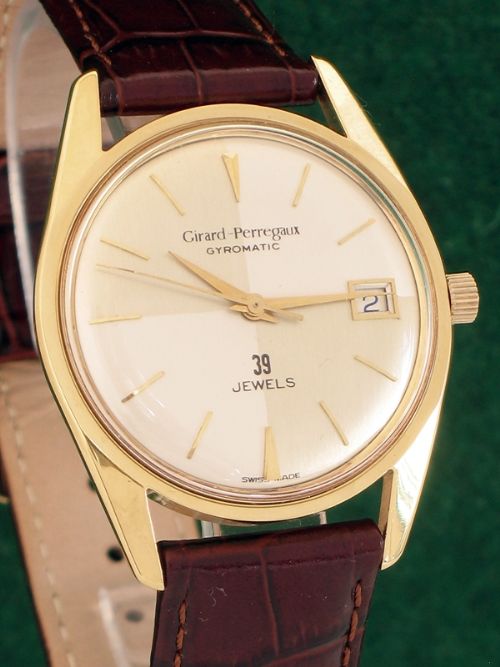fig 1. RARE SOLID 18CT 18k GOLD GIRARD PERREGAUX GYROMATIC CHRONOMETER MENS WATCH