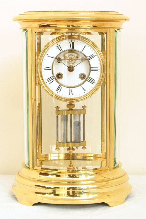 Rare Victorian French Large Gilt Oval Four Glass Crystal Regulator Clock C1880