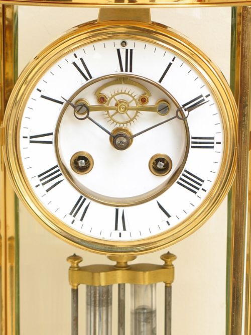 fig 3. RARE VICTORIAN FRENCH LARGE GILT OVAL FOUR GLASS CRYSTAL REGULATOR CLOCK C1880