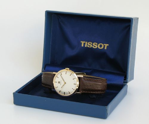 fig 4. STUNNING MINT CONDITION SOLID 9ct GOLD TISSOT MENS WATCH WITH ORIGINAL BOX 