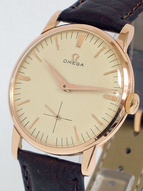 fig 1. STUNNING RARE SOLID 18ct 18k ROSE GOLD OMEGA CAL 267 MENS WATCH 1958