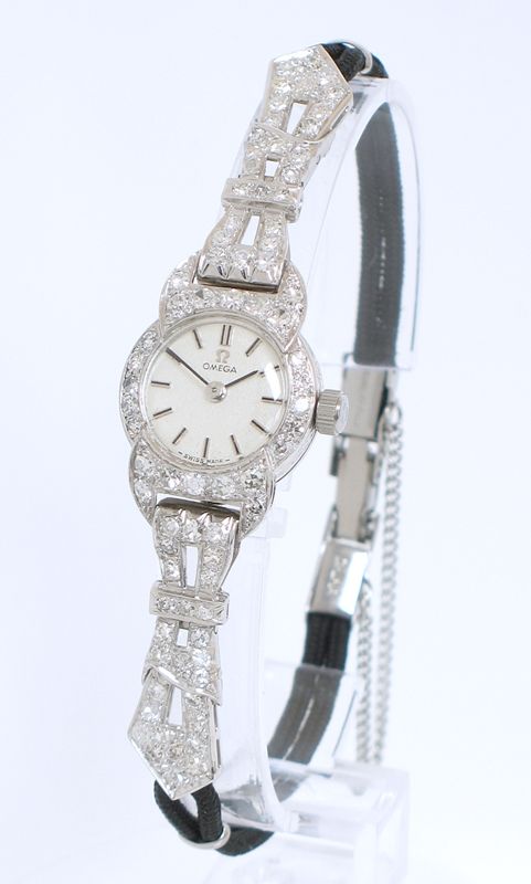 Stunning Rare Omega Platinum and 3ct Diamond Ladies Cocktail Watch C1950
