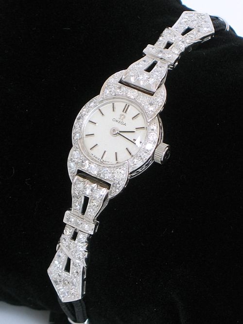 fig 2. STUNNING RARE OMEGA PLATINUM AND 3CT DIAMOND LADIES COCKTAIL WATCH C1950