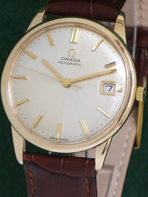 fig 1. STUNNING SOLID 9ct GOLD OMEGA CAL 565 AUTOMATIC HARLEQUIN DIAL MENS WATCH