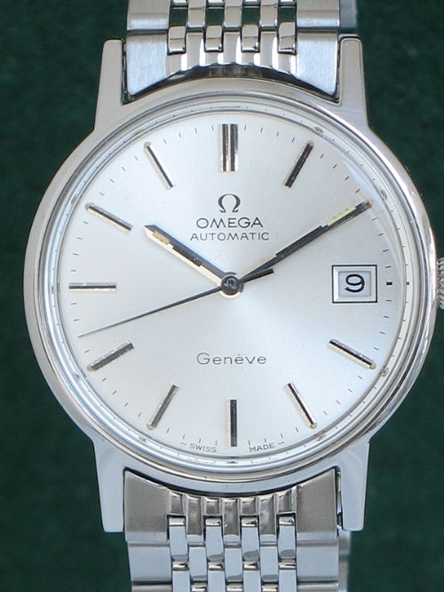 fig 1. STUNNING MINT ORIGINAL STAINLESS STEEL OMEGA GENEVE AUTOMATIC MENS WATCH