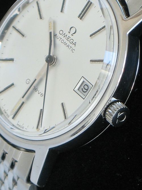 fig 2. STUNNING MINT ORIGINAL STAINLESS STEEL OMEGA GENEVE AUTOMATIC MENS WATCH