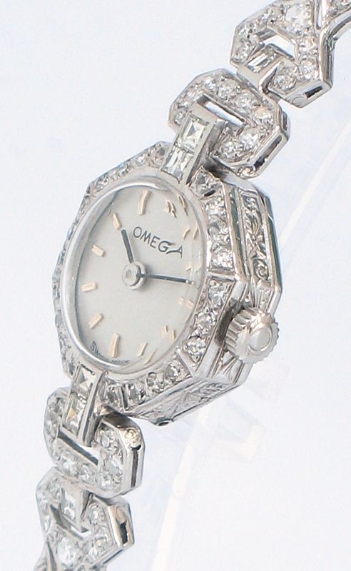 fig 3. STUNNING OMEGA PLATINUM AND 2CT DIAMOND LADIES ART DECO COCKTAIL WATCH C1950