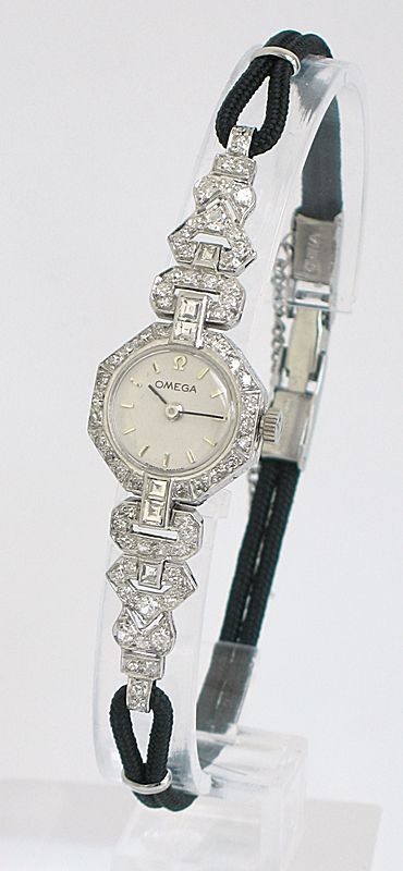 Stunning Omega Platinum and 2ct Diamond Ladies Art Deco Cocktail Watch C1950
