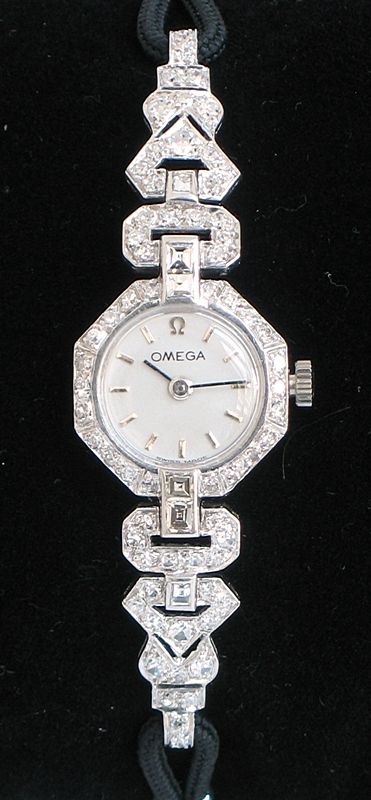 fig 1. STUNNING OMEGA PLATINUM AND 2CT DIAMOND LADIES ART DECO COCKTAIL WATCH C1950