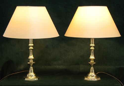fig 1. STUNNING PAIR OF VICTORIAN SOLID BRASS DESK OR TABLE LAMPS C1880
