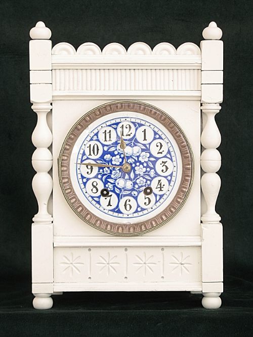 Lovely Shabby Chic Painted Victorian Mantel Clock by Camerer and Kuss C1890