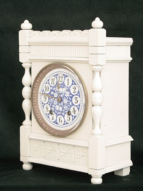 fig 1. LOVELY SHABBY CHIC PAINTED VICTORIAN MANTEL CLOCK BY CAMERER AND KUSS C1890