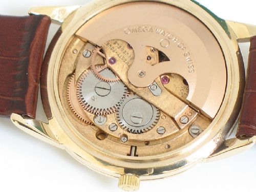 fig 6. STUNNING SOLID 9ct GOLD OMEGA CAL 565 AUTOMATIC HARLEQUIN DIAL MENS WATCH