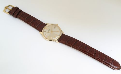 fig 9. STUNNING SOLID 9ct GOLD OMEGA CAL 565 AUTOMATIC HARLEQUIN DIAL MENS WATCH