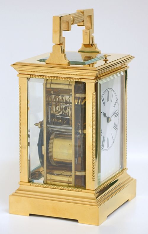 fig 2. EXCEPTIONAL LARGE VICTORIAN FRENCH 18CT GOLD PLATED STRIKING AND REPEATING CARRIAGE CLOCK C1890