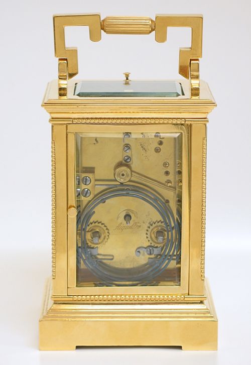 fig 4. EXCEPTIONAL LARGE VICTORIAN FRENCH 18CT GOLD PLATED STRIKING AND REPEATING CARRIAGE CLOCK C1890