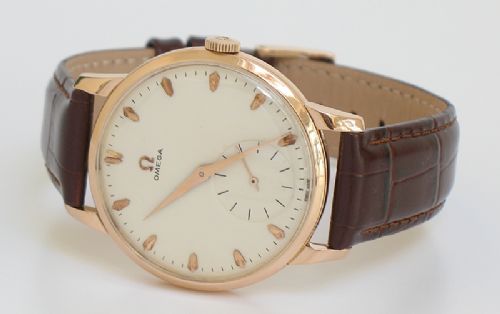 fig 5. STUNNING RARE SOLID 18ct ROSE GOLD OMEGA OVERSIZE CAL 266 MENS WATCH 1952-3