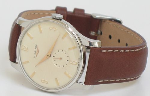 fig 3. LONGINES 23Z STAINLESS STEEL MANUAL WIND MENS WATCH C1960