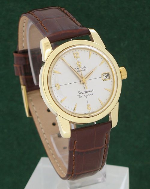 fig 1. STUNNING RARE SOLID 14CT GOLD OMEGA SEAMASTER AUTOMATIC CAL 503 MENS WATCH WITH ORIGINAL BOX c1956