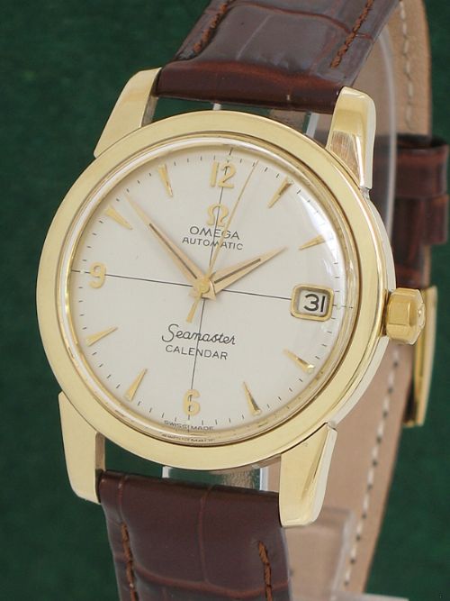 fig 2. STUNNING RARE SOLID 14CT GOLD OMEGA SEAMASTER AUTOMATIC CAL 503 MENS WATCH WITH ORIGINAL BOX c1956