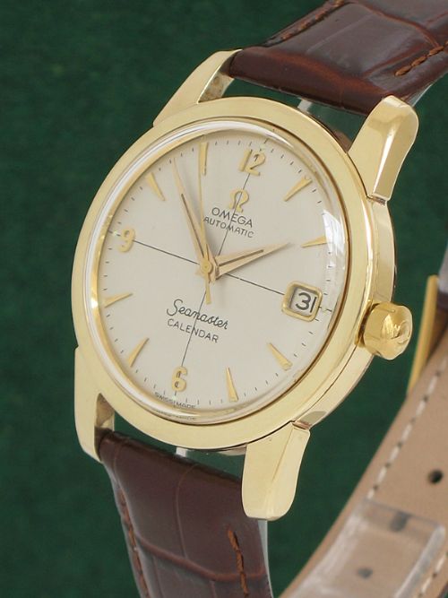 fig 3. STUNNING RARE SOLID 14CT GOLD OMEGA SEAMASTER AUTOMATIC CAL 503 MENS WATCH WITH ORIGINAL BOX c1956
