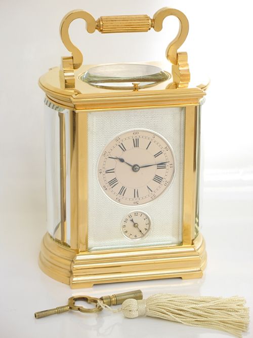 Exceptional Large Victorian French 18ct Gold Plated Alarm Repeating Carriage Clock C1860
