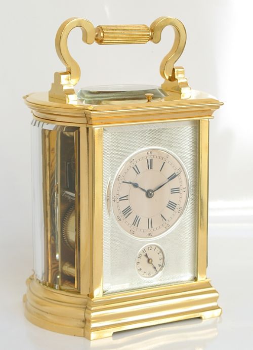 fig 1. EXCEPTIONAL LARGE VICTORIAN FRENCH 18CT GOLD PLATED ALARM REPEATING CARRIAGE CLOCK C1860