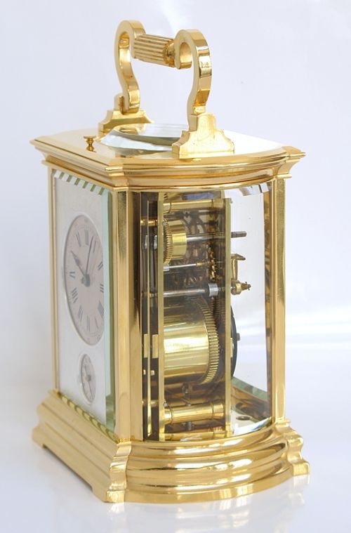 fig 2. EXCEPTIONAL LARGE VICTORIAN FRENCH 18CT GOLD PLATED ALARM REPEATING CARRIAGE CLOCK C1860
