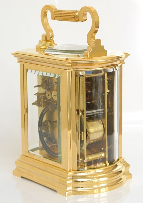 fig 6. EXCEPTIONAL LARGE VICTORIAN FRENCH 18CT GOLD PLATED ALARM REPEATING CARRIAGE CLOCK C1860