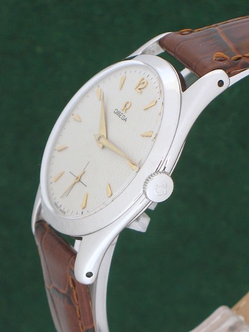 fig 2. SOLID STAINLESS STEEL OMEGA TEXTURED DIAL CALIBRE 266 MENS WATCH WITH ORIGINAL PAPERWORK C1953-4