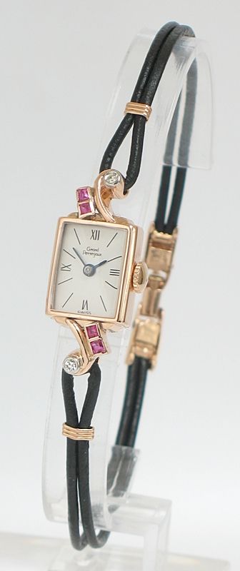Beautiful Solid 14ct Rose Gold with Diamonds and Rubies Ladies Girard Perregaux Cocktail Watch C1950