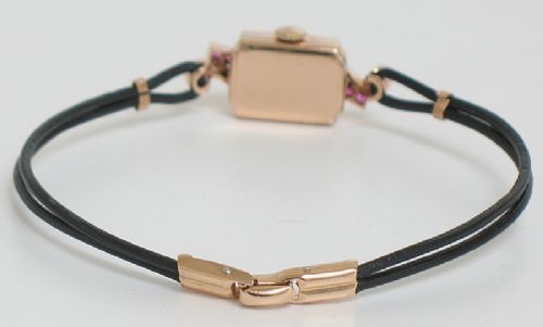 fig 4. BEAUTIFUL SOLID 14CT ROSE GOLD WITH DIAMONDS AND RUBIES LADIES GIRARD PERREGAUX COCKTAIL WATCH C1950