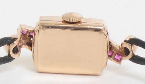 fig 6. BEAUTIFUL SOLID 14CT ROSE GOLD WITH DIAMONDS AND RUBIES LADIES GIRARD PERREGAUX COCKTAIL WATCH C1950