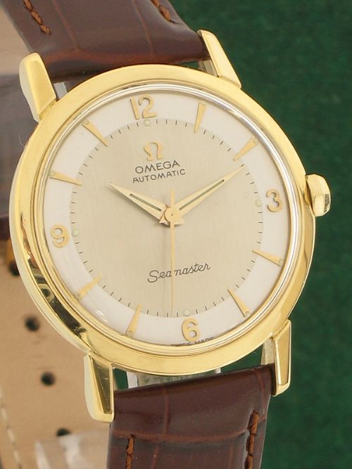 fig 3. SUPERB SOLID 18CT GOLD OMEGA SEAMASTER AUTOMATIC TWO TONE DIAL MENS WATCH C1958-59