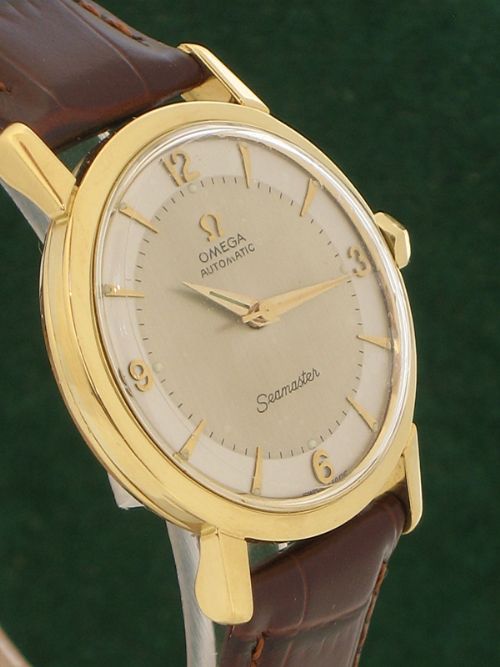 fig 5. SUPERB SOLID 18CT GOLD OMEGA SEAMASTER AUTOMATIC TWO TONE DIAL MENS WATCH C1958-59