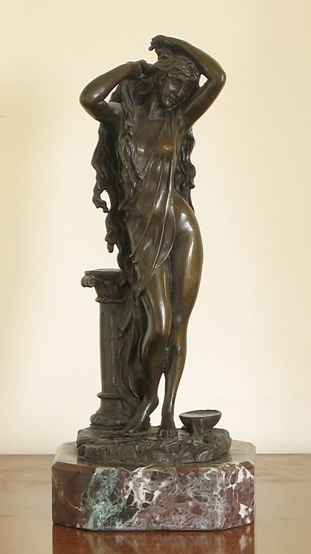Beautiful Solid Bronze Sculpture of a Roman or Greek Scantily Clad Maiden or Lady