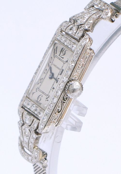 fig 1. EXQUISITE LONGINES PLATINUM AND DIAMOND ART DECO LADIES COCKTAIL WATCH C1937