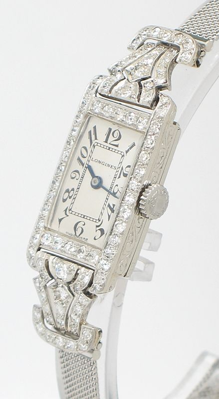 fig 2. EXQUISITE LONGINES PLATINUM AND DIAMOND ART DECO LADIES COCKTAIL WATCH C1937