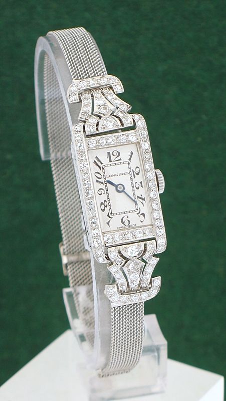 fig 3. EXQUISITE LONGINES PLATINUM AND DIAMOND ART DECO LADIES COCKTAIL WATCH C1937