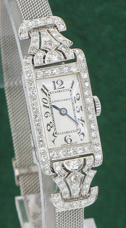 fig 6. EXQUISITE LONGINES PLATINUM AND DIAMOND ART DECO LADIES COCKTAIL WATCH C1937