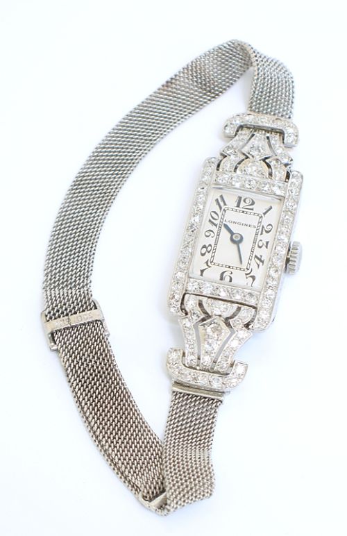 fig 7. EXQUISITE LONGINES PLATINUM AND DIAMOND ART DECO LADIES COCKTAIL WATCH C1937