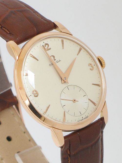 fig 3. RARE SOLID 18CT ROSE GOLD OMEGA CAL 267 MENS WATCH 1956-57