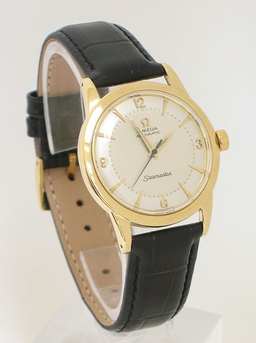 fig 1. STUNNING RARE SOLID 18CT GOLD OMEGA SEAMASTER BUMPER AUTOMATIC CAL 354 MENS WATCH C1953