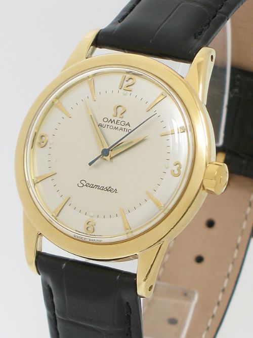 fig 2. STUNNING RARE SOLID 18CT GOLD OMEGA SEAMASTER BUMPER AUTOMATIC CAL 354 MENS WATCH C1953