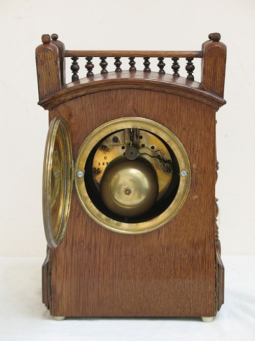 fig 3. CHARMING OAK ARTS AND CRAFTS MANTEL CLOCK BY JAPY FRERES C1890