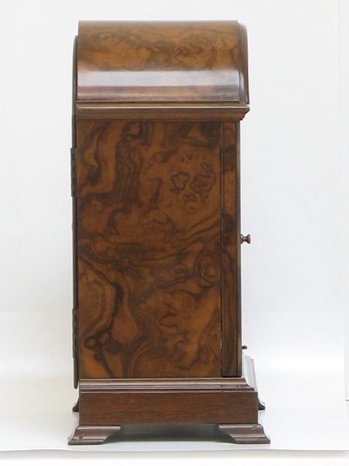 fig 2. BEAUTIFUL BURR WALNUT WESTMINSTER AND WHITTINGTON CHIME MANTEL CLOCK BY ELLIOTT