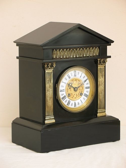 fig 1. Beautiful Victorian black marble mantel clock by Japy Freres c1880