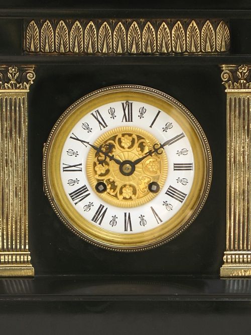 fig 3. Beautiful Victorian black marble mantel clock by Japy Freres c1880